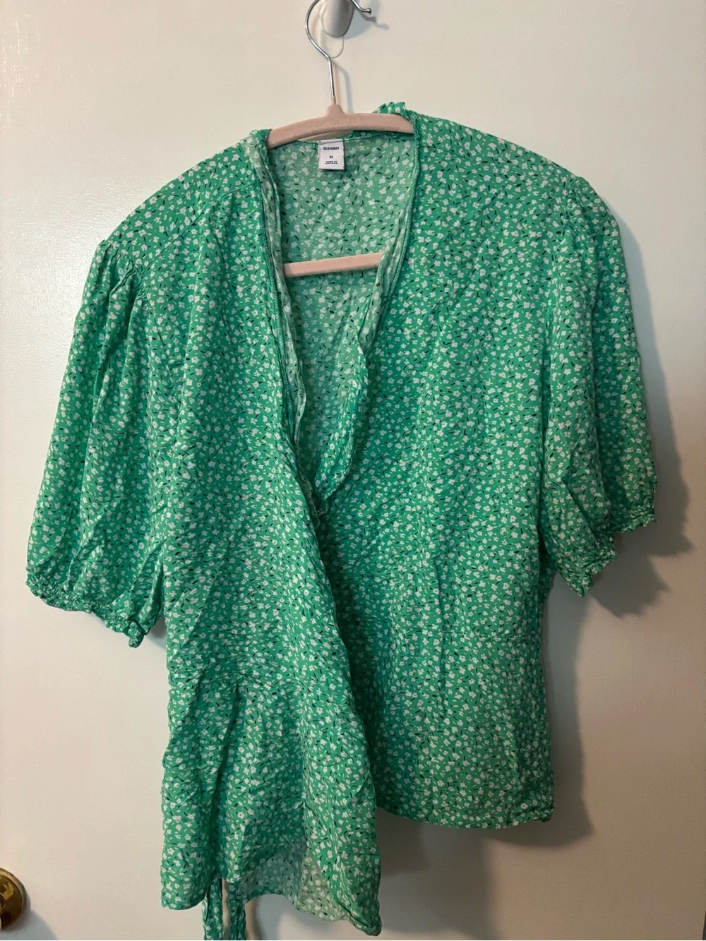 Cottagecore Coquette Fairycore Lightweight Green Floral Wrap Top XL
